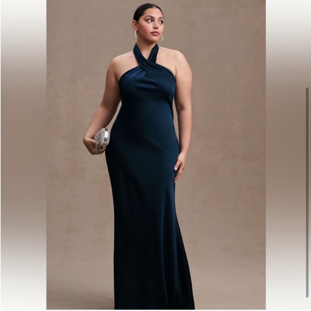 BHLDN Navy Cross-Halter Maxi Gown
